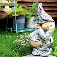Load image into Gallery viewer, Iouyjiu Funny Design Garden Decorations, Resin Garden Ornaments Outdoor, Cute Yard Gnome Statues, Small Outdoor Gnome Figurines 9x9x15cm for Garden, Yard, Patio, Outdoors, Gray Color
