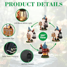 Load image into Gallery viewer, ZQQLITE Garden Gnome Statues Figurine Lights - Solar Powered Lighting Outdoor Decorations with Lantern &amp; Welcome Sign, Yard Art Lawn Ornaments for Porch Patio Balcony - Gnome Gifts for Women Mom
