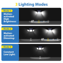Load image into Gallery viewer, Peasur Solar Security Lights Outdoor Motion Sensor, 3 Modes Solar Powered Flood Light with Remote Control 3 Adjustable Heads, IP65 Waterproof Wall Mount Wireless for Yard Garage Patio Porch
