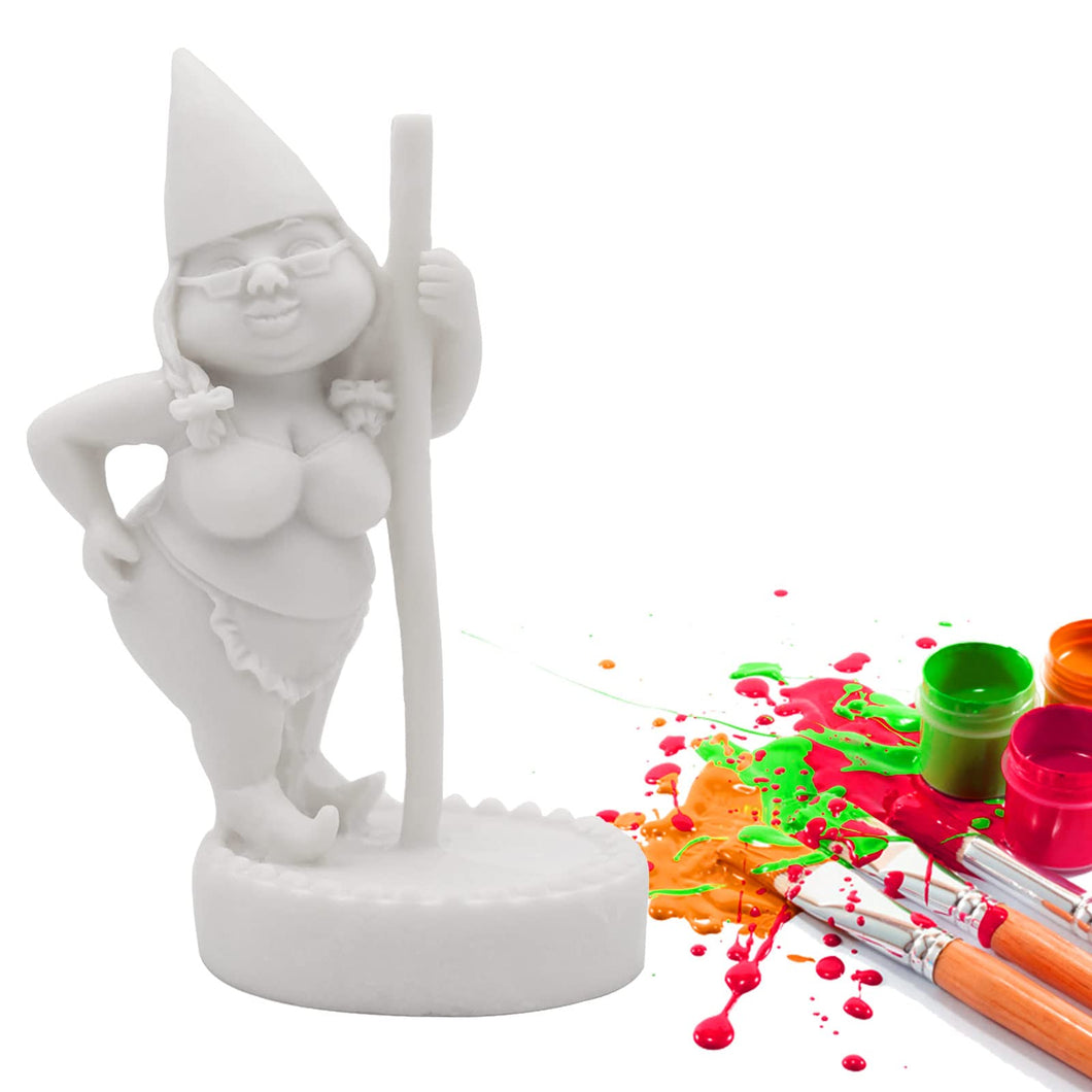 Unpainted Pole Dancing Gnome Statue, DIY Paint Your Own Gnome, Unpainted DIY Gnome Figurines for Kids and Adults, Funny Outdoor Gnome Figure, Dancing Lady Gnome Statue(4.6