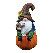 Load image into Gallery viewer, Fall Gnomes Decorations for Home,5.9 Inches Resin Garden Gnomes Sitting on A Pumpkin | Tiny Dwarf Statue Fall Figurine for Home Halloween Thanksgiving Decorations

