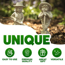 Load image into Gallery viewer, Garden Mile Boy and Girl Garden Ornaments Outdoor Statue With Gardening Tools - Large Resin White Stone Ornaments - Indoor or Outdoor Decorative Sculpture for Patio Decor Garden Decor Gift
