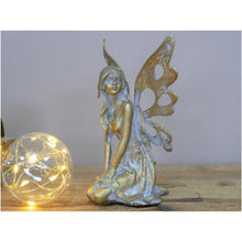 Load image into Gallery viewer, Fyne-Finds Antique Resin Fairy with Metal Wings Sculpture Statue Sitting Garden Yard Home Decor Ornament
