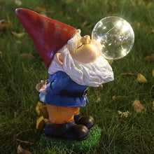 Load image into Gallery viewer, THE ENCHANTED GARDEN Garden Gnome Bubble Blowing Statue Standing Outdoor Resin Gnome Figurine Solar Powered LED Garden Lights for Patio Lawn Yard Décor
