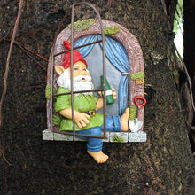 Load image into Gallery viewer, Funny Garden Accessories Santa Gnome Drinking on Window Statue - Weatherproof Outdoor Garden Tree Decor for Yard, Lawn, Porch - Hanging Tree Wall Decoration -Gift for Men, Women, Gnome Lovers
