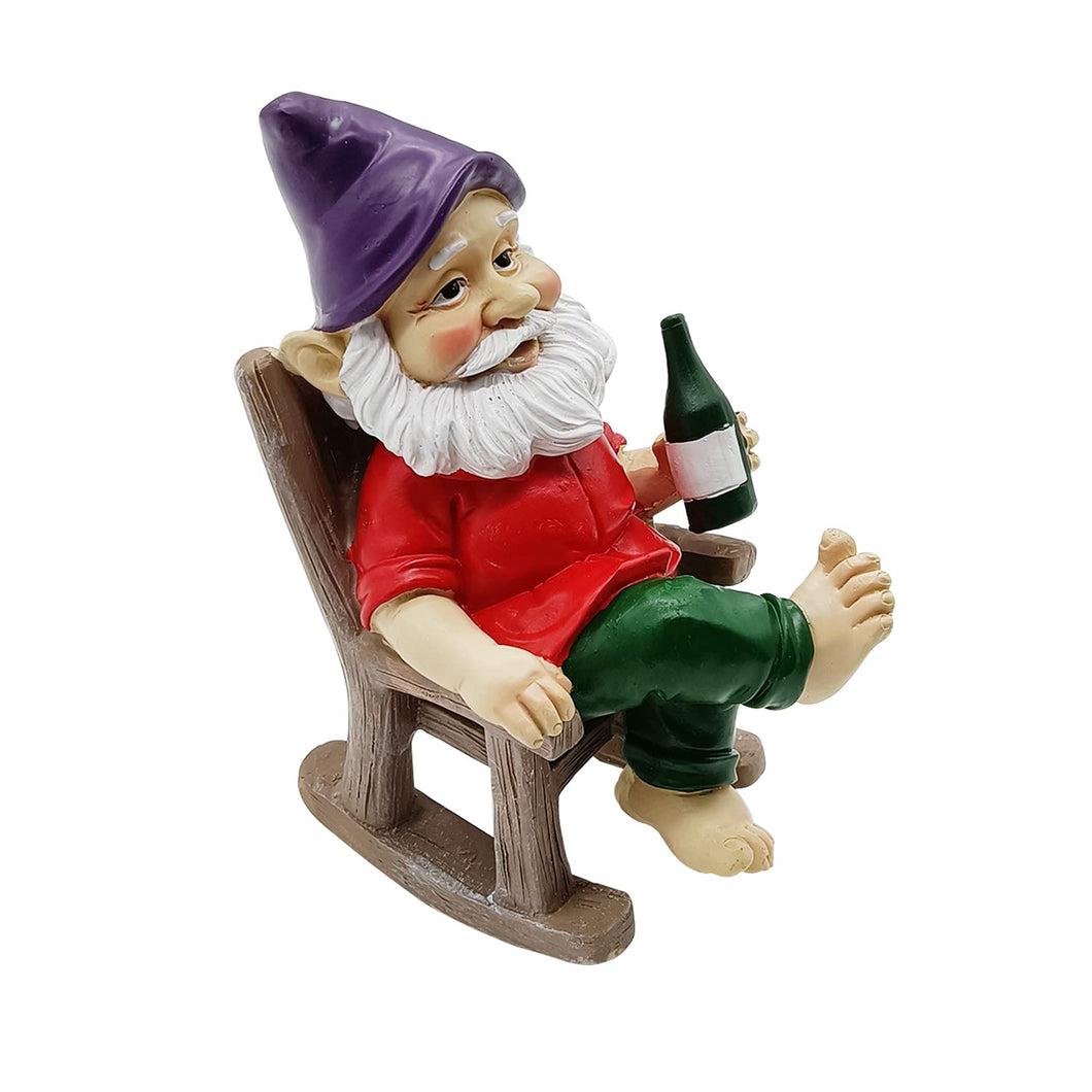 Outdoor Funny Garden Gnomes Decoration Statue Dwarf Figurines Ornament Resin Sculpture Rocking Chair Drinking Gnome Statue For Pation Yard Lawn Indoor Tabletop Home