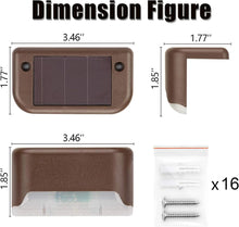 Load image into Gallery viewer, GIGALUMI Solar Fence Lights Outdoor Garden, 12 Pack Solar Step Lights, Waterproof Deck Decorative Lighting for Stairs, Yard, Patio, Gutter, Garden, Pathway Decoration (Brown, Cold White)
