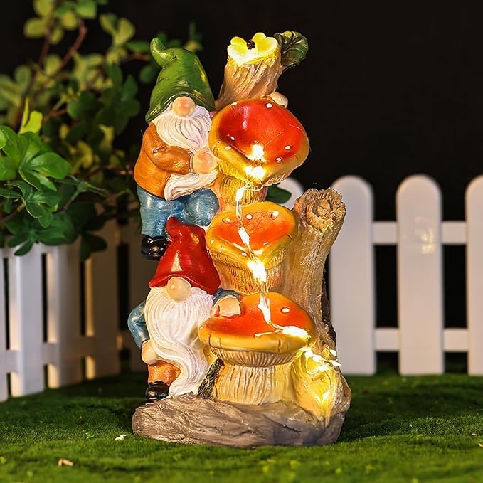 10.8'' Garden Gnome Statue with Solar Lights – Funny Outdoor Gnomes for Yard, Lawn, Patio or Porch, Resin Gnome Figurines with LED Lights, Housewarming Garden Gifts for Mom, Dad, Women, Grandparents