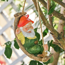 Load image into Gallery viewer, TERESA&#39;S COLLECTIONS Cute Garden Gnomes Decorations for Yard Hanging Statues Outdoor Gifts, Sleepy Gnome in Swing Leaf Hammock Resin Tree Ornaments Figurines for Stump Branch Lawn Patio Decor, 7.4&quot;
