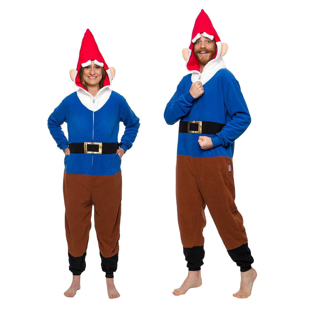 Funziez! Gnome Costume and Hat Adult Plush Fantasy One-Piece Pajama - blue - Large