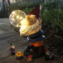 Load image into Gallery viewer, THE ENCHANTED GARDEN Garden Gnome Bubble Blowing Statue Standing Outdoor Resin Gnome Figurine Solar Powered LED Garden Lights for Patio Lawn Yard Décor
