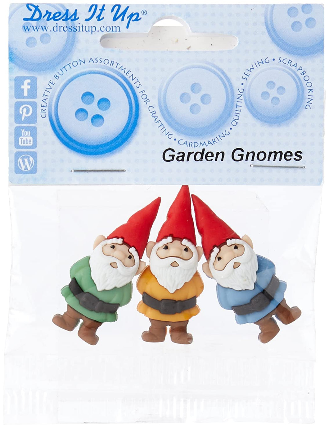 Dress it Up Button Garden Gnomes 39 x 16 mm 3 pcs. Multicolour, Multi-Colour, 10 x 8 x 1 cm