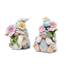 Load image into Gallery viewer, Hodao Set of 2 Spring Gnome Decorations Flower Gnomes Ornaments Decor Summer Outdoor Figurines Spring Elves for Porch, Garden Yard, Flower Bed Garden Gifts for Women, Mom (Grey)
