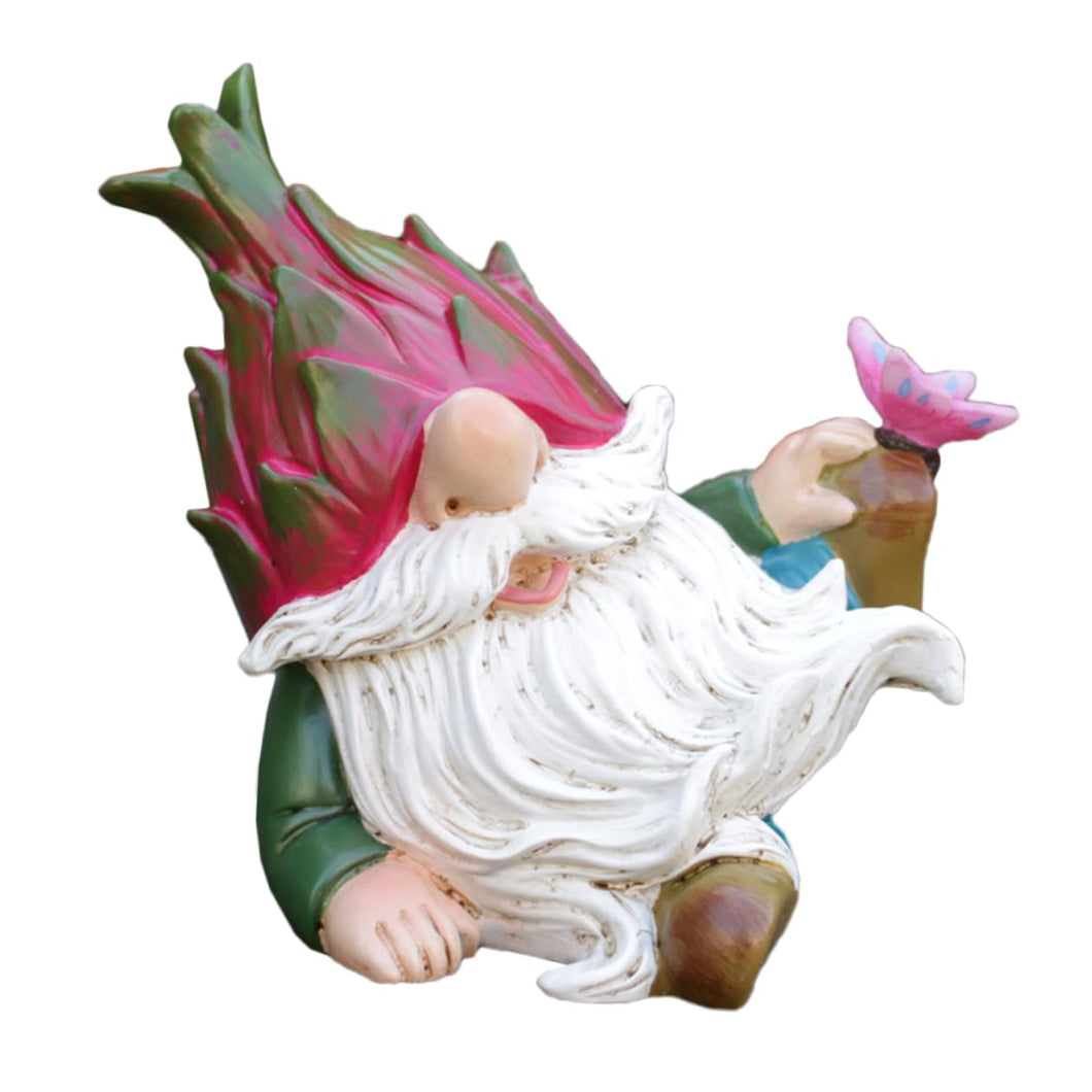 Happyyami Cute Resin Gnome Garden Statue for Outdoor Decor Lying Dragon Fruit Gnome Figurine Colorful Garden Ornament for Lawn and Patio Decoration