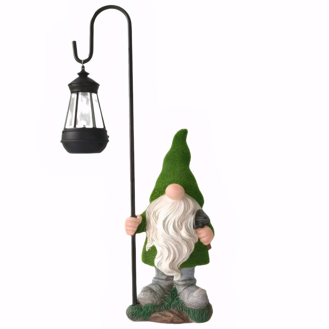 Gnome Solar Light, 18.9 Inch Tall Flocked Resin Garden Gnomes with Solar Lantern, Garden Statue Gnome, Garden Ornaments for Yard Lawn Backyard Decorations, Garden Statues