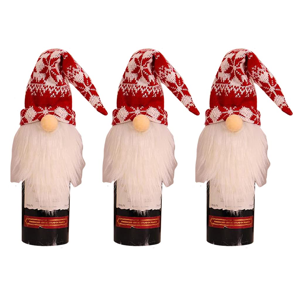 Fair Isle 3 Pieces Christmas Elf Gonk Gnome Wine Gin Bottle Bag Top/Topper Cover! for Christmas Eve/Day Table Xmas! Festive Dinner Party Gift Bag Decorations Secret Santa