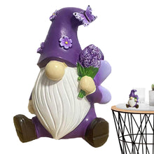 Load image into Gallery viewer, Gnome Garden Decor Statue - Purple Violet Gnome Lawn Ornament, Desktop Cute Gnome Figurine for Patio, Outdoor Yard, Shelf, Desk, Home Decor Accent, Unique Gnome Decorations for Garden, Bedroom
