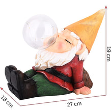Load image into Gallery viewer, THE ENCHANTED GARDEN Garden Gnome Bubble Blowing Statue Sitting Outdoor Resin Gnome Figurine Solar Powered LED Garden Lights Resin Garden for Patio Lawn Yard Décor (RP010)
