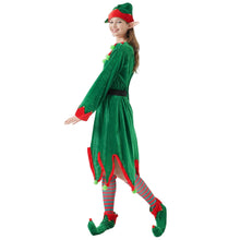 Load image into Gallery viewer, QiaoPkeb 6-piece women&#39;s holiday elf costume velvet dress Christmas carnival role-playing elf hat shoes ear strap socks (L)

