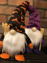 Load image into Gallery viewer, Halloween Gnome 2 Pack | Cute Handmade Orange and Purple Figure with Wooden Broom to Make Family Smile | 10 Inches Tall | Funny Modern Halloween Decoration to Bring Autumn Cheer by Cool Bean Inc
