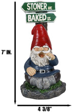 Load image into Gallery viewer, Ebros Gift Whimsical Carefree Gypsy Life Mr Gnome Dwarf Stoner Smoking Rolled Stash Sitting by Crossroads Stoner Ave and Baked St Figurine Fantasy Gnomes Fairy Garden Home Decor
