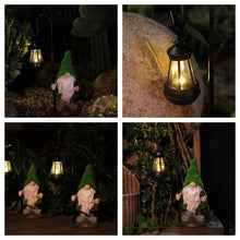 Load image into Gallery viewer, Flocked Garden Gnome Statue with Solar LED Light, Large Funny Fairy Gnomes Figurines with Solar Lantern, Outdoor Fall Decorations for Yard Lawn, Tall 15.8 Inch
