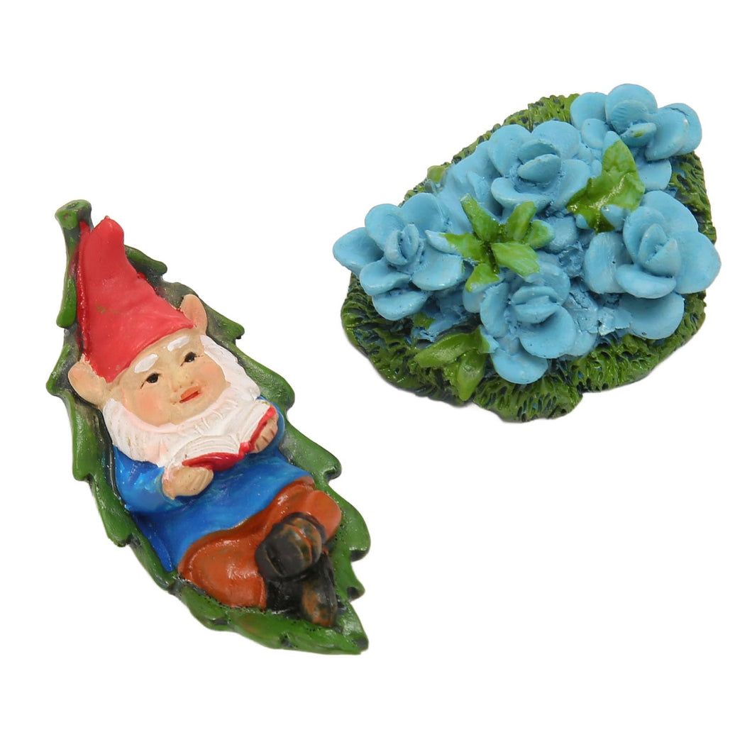 Tyenaza 2pcs Reading Book Garden Gnome, Flower Bush Statue Hand Painted Good Luck Blessings Gnome Figurines Gnomes Lawn Ornaments