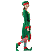 Load image into Gallery viewer, QiaoPkeb 6-piece women&#39;s holiday elf costume velvet dress Christmas carnival role-playing elf hat shoes ear strap socks (L)
