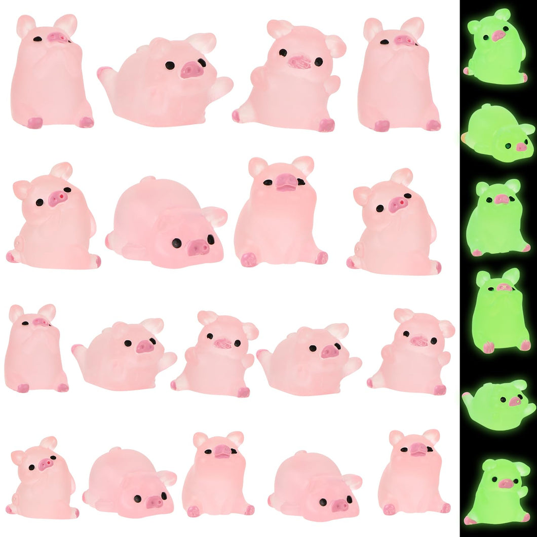DREMISI 18 Pcs Mini Resin Luminous Pigs Fairy Garden Landscape Aquarium Decoration Potted Plant Decoration Glow in the Dark Miniature Figurines Ornament for DIY Garden Dollhouse Christmas (Light Pink)