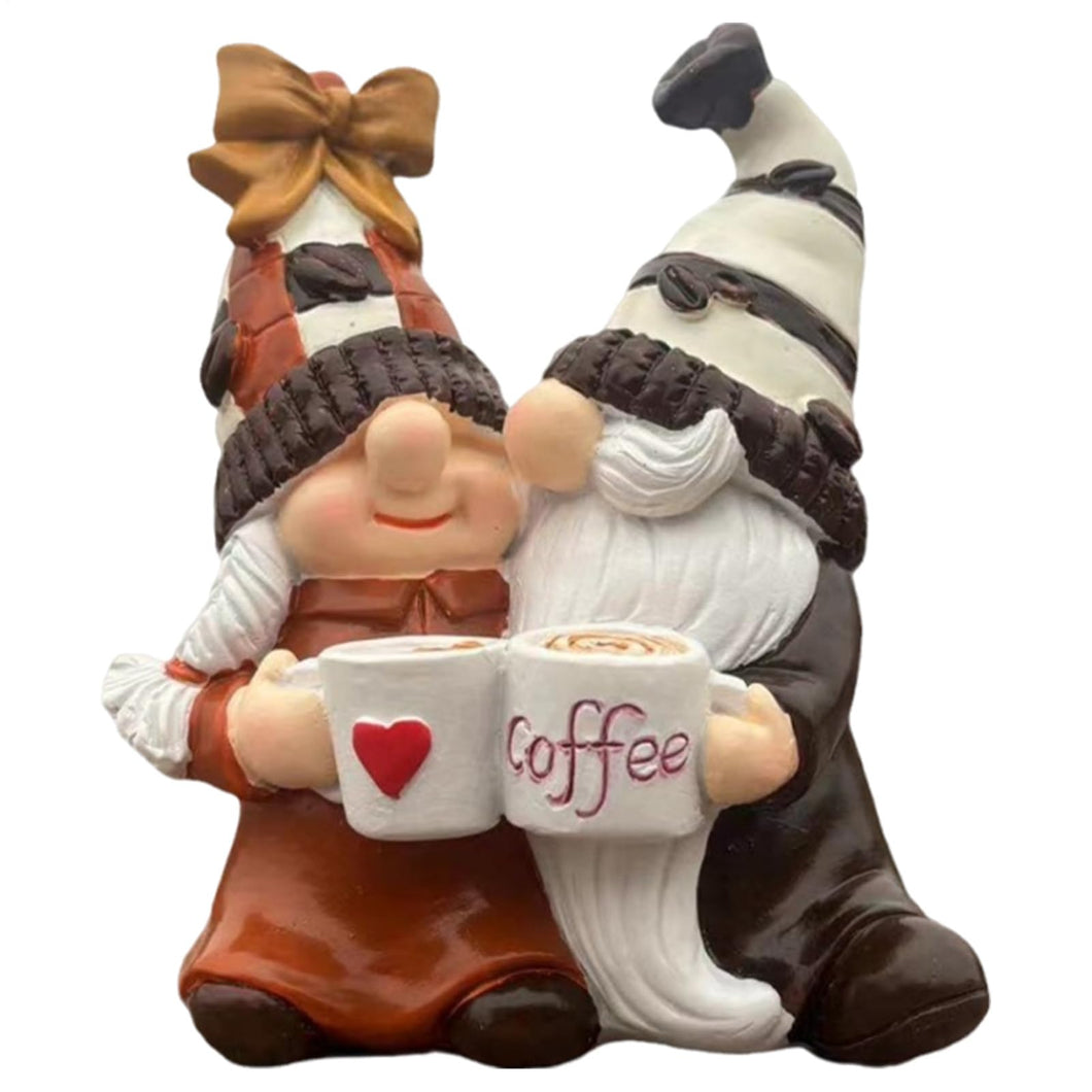 mivceklw Romantic Design Miniature Dwarf Figurines Resin Couple GNOME Statue Sturdy Coffee GNOME Decor Decorative Couple Figurines 10 x 5 x 12 cm for Home, Indoor, Garden, Outdoor, Multicoloured