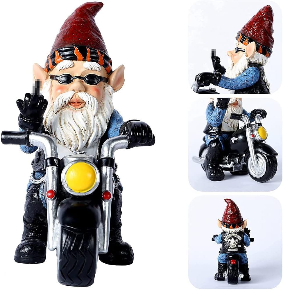 LOMUG Garden Gnome Motorbike Gnome, 15 X 14 CM Garden Decoration For Outdoors, Garden Gnome Statue, Waterproof Sun Protection Funny Garden Decoration Gnome, Decoration For The Terrace Balcony