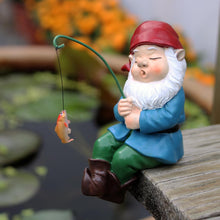 Load image into Gallery viewer, MasGo Fishing Gnome, Fisherboy Statue,Little Fishing Guy for Koi Pond or Waterfalls, Poolside Statue,Collectible Fishing Ornament,Fairy Gardens Gnomes Gifts Gnome Garden Accessories
