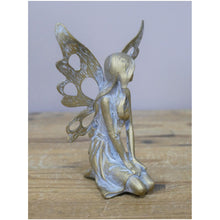 Load image into Gallery viewer, Fyne-Finds Antique Resin Fairy with Metal Wings Sculpture Statue Sitting Garden Yard Home Decor Ornament
