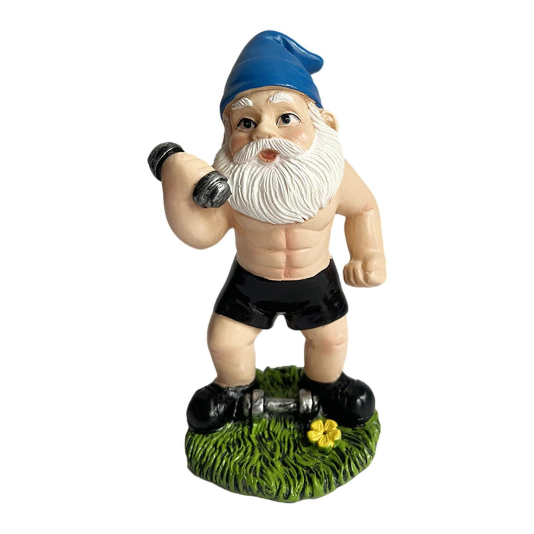 Garden Statue - Funny Workout Garden Gnomes Statues, 5.91 Inch Dumbbell Gnomes Sculpture, White Beard Weightlifting Dwarf Garden Statue Resin Crafts for Car Desktop Bookshelf Decoration