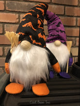Load image into Gallery viewer, Halloween Gnome 2 Pack | Cute Handmade Orange and Purple Figure with Wooden Broom to Make Family Smile | 10 Inches Tall | Funny Modern Halloween Decoration to Bring Autumn Cheer by Cool Bean Inc
