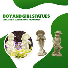 Load image into Gallery viewer, Garden Mile Boy and Girl Garden Ornaments Outdoor Statue With Gardening Tools - Large Resin White Stone Ornaments - Indoor or Outdoor Decorative Sculpture for Patio Decor Garden Decor Gift
