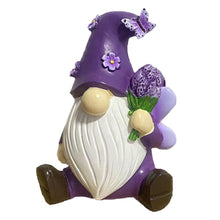 Load image into Gallery viewer, Gnome Garden Decor Statue - Purple Violet Gnome Lawn Ornament, Desktop Cute Gnome Figurine for Patio, Outdoor Yard, Shelf, Desk, Home Decor Accent, Unique Gnome Decorations for Garden, Bedroom
