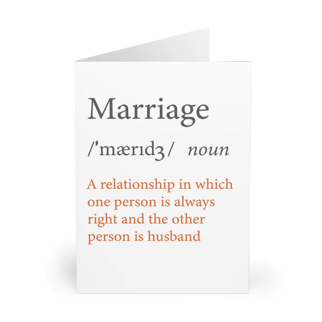 Hilarious Anniversary Greeting Card - Funny Marriage Definition for Husband - White Background - Humorous Card for Couples, Spouses