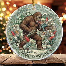 Load image into Gallery viewer, Christmas Ornaments Decorations - 3.6 in Acrylic - Gag Gifts - White Elephant - Stocking Stuffers (Bigfoot Attack Gnomes 1 - Hilarious Funny Naughty Adult - Gifts for Bigfoot Garden Lover)
