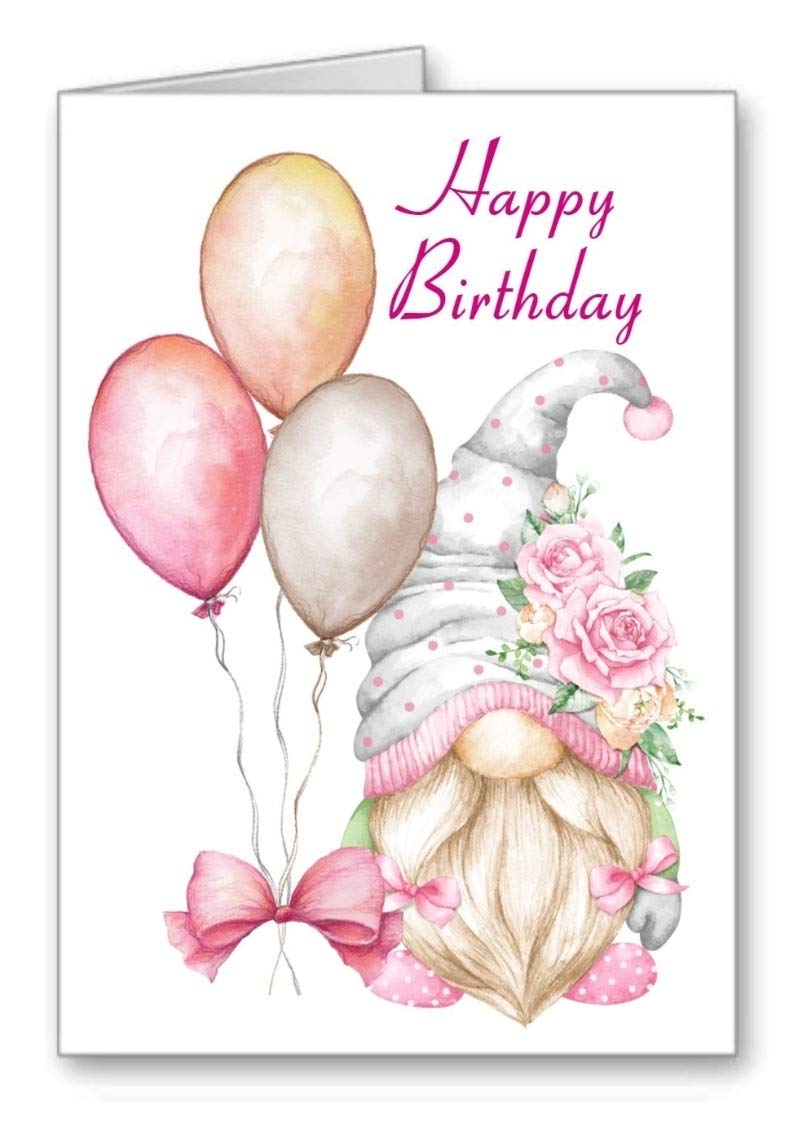 Gonk Gnome Happy Birthday Card Balloons Flowers Cute (Envelope Included)