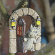 Load image into Gallery viewer, SHOWFEICAT Dragon Garden Ornament Resin Craft Ornament Statue Fairy Door Yard Art Outdoor and Garden Solar Light Luminous Sand Open Door Dragon Wall Statue Outdoors Decor (Open The Door)
