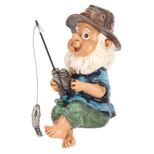 Load image into Gallery viewer, Jenngaoo Fishing Gnome Garden Statue - Heavy Duty Resin Outdoor Decor, Weatherproof Dwarf Sculpture for Pond, Patio, Flower Beds (10cm Rustic Design)
