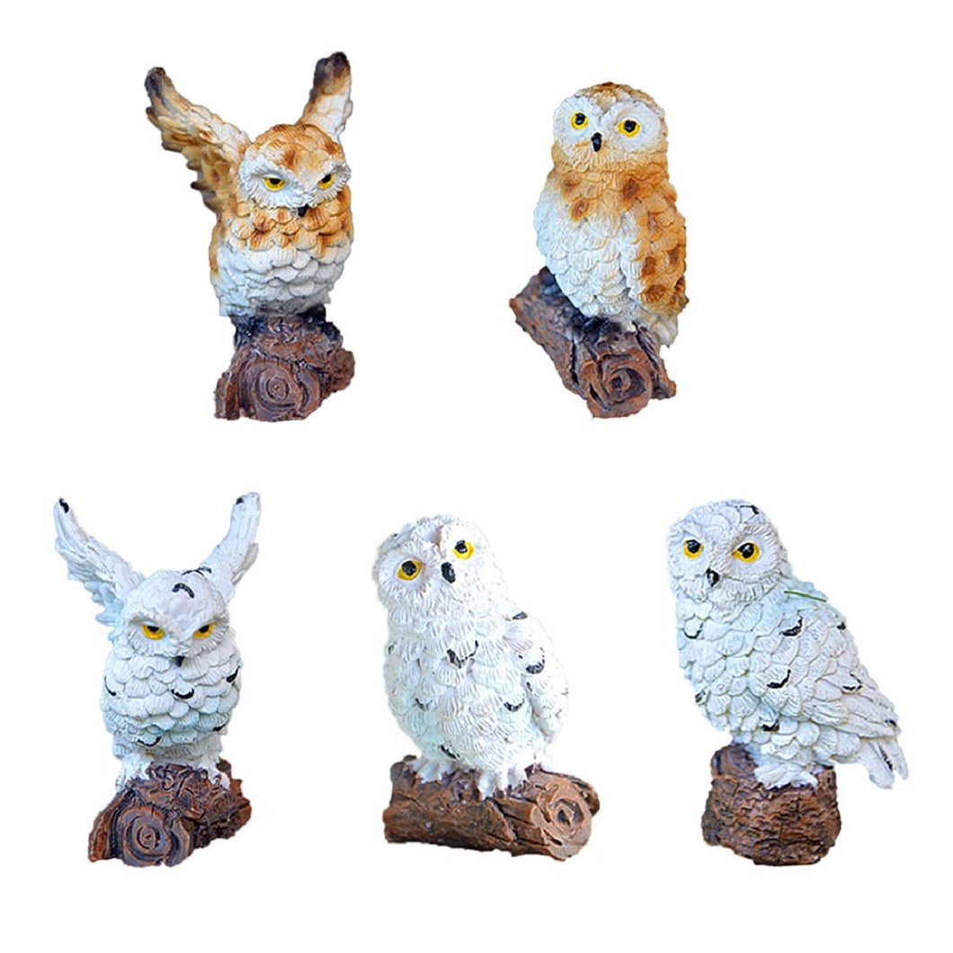 5 Pieces Owls Fairy Garden Miniature Ornaments Mini Animals Resin Figurines for Moss Landscape Bonsai Crafts Home Decor