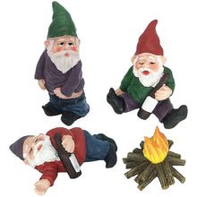 Load image into Gallery viewer, Drunk Gnomes for Garden, 3PCS Mini Gnomes with 1PC Fire, Resin Fairy Garden Gnomes, Funny Naughty Gnomes for Outdoor Indoor Patio Yard Lawn Porch 1

