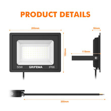 Load image into Gallery viewer, GRIFEMA 50W LED Floodlight Outdoor, 5500LM, 6500K Cool White, IP66 Waterproof, Adjustable 180° Bracket, Security Lighting for Garden, Garage, Yard
