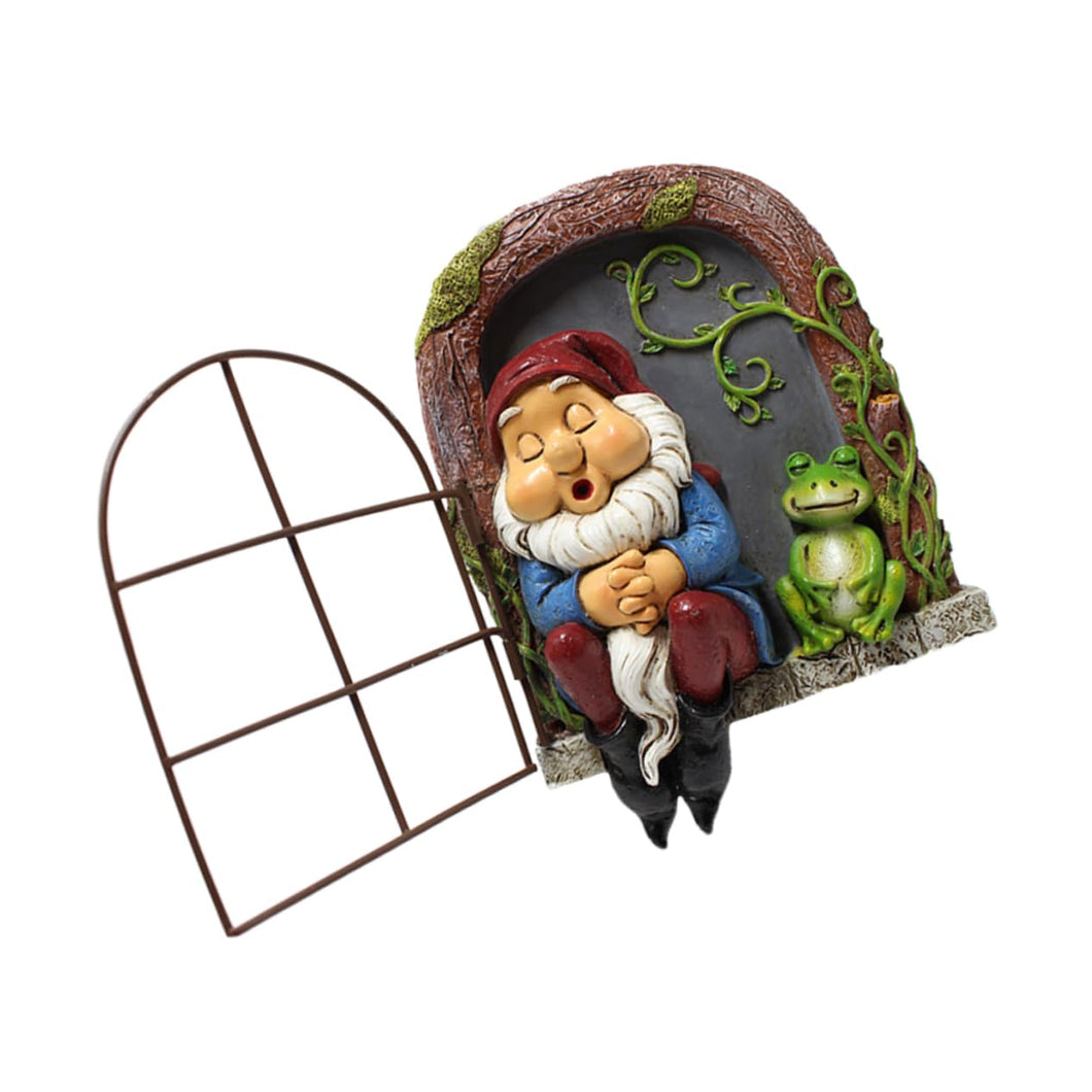 Happyyami Dwarf Figurine Resin Tree Decor Iron Window Hanging Garden Gnome Doll Home Ornament