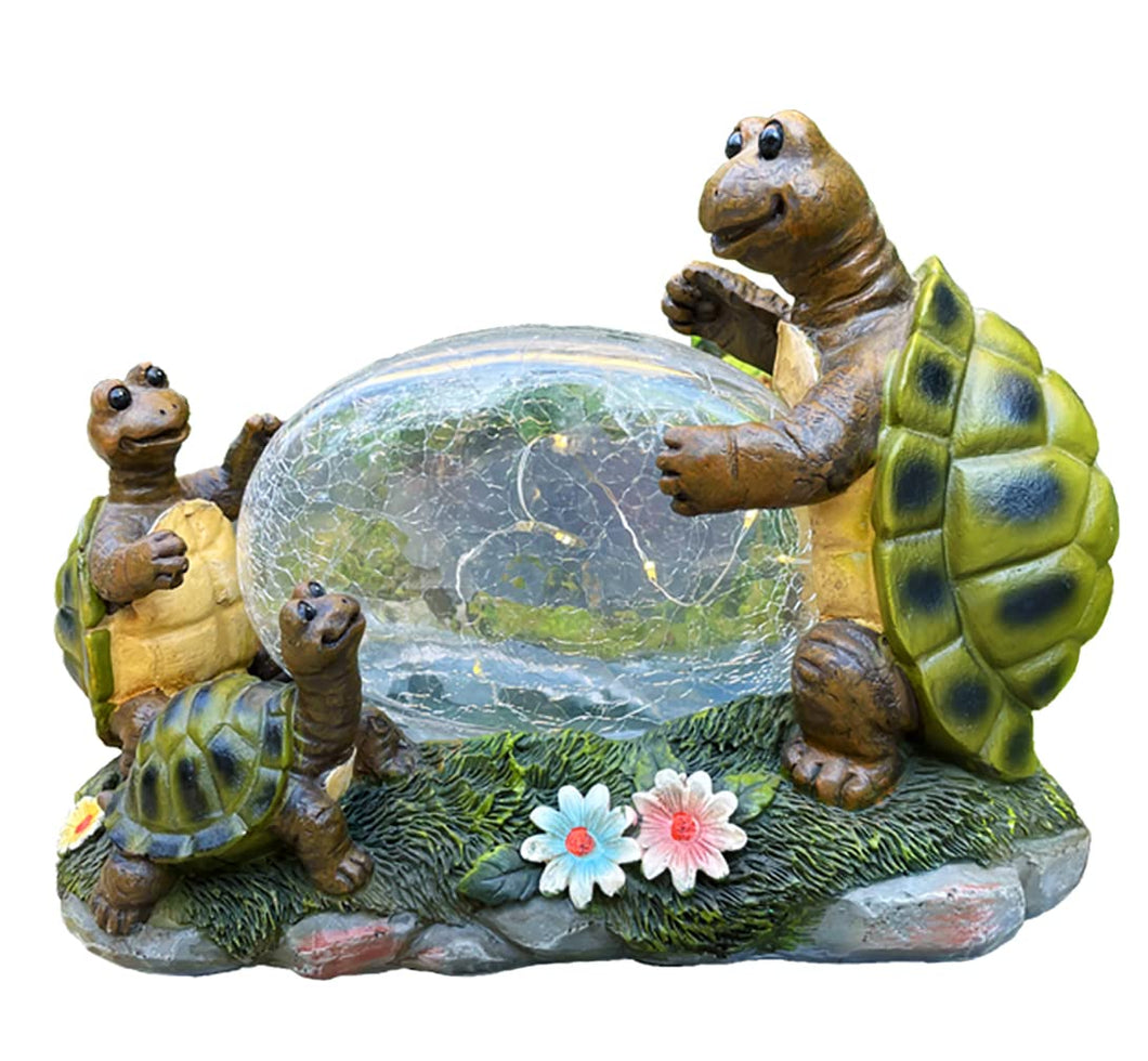 RAYWER Solar Powered Turtle Mama and Baby Outdoor Garden Light Decor, Garden Ornament (Turtles Family on a Lawn)