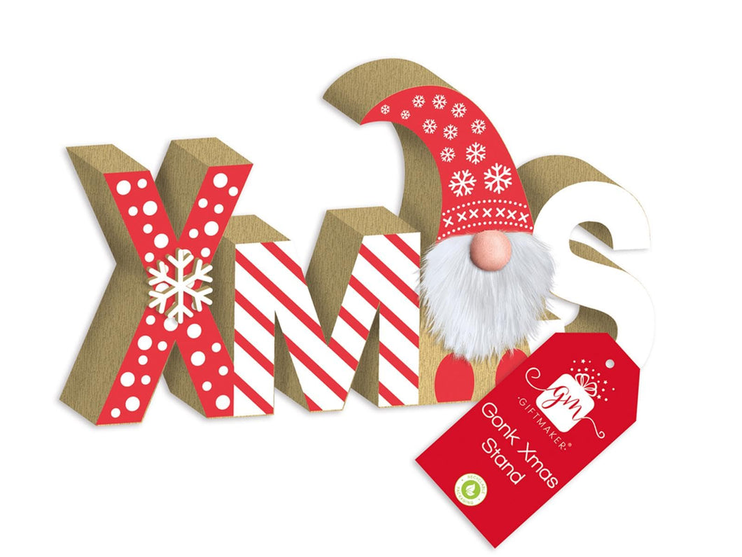 Wooden Christmas Decoration Plaque Gonk Xmas Gnome Mantel Sign Red & White Gift