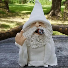 Load image into Gallery viewer, MOOCOCO Garden Gnome Statue, Funny Smoking Middle Finger Wizard Gnomes Statue Garden Figurine Art Garden Decoration, for Outdoor Lawn Yard Garden Porch Patio Ornaments (Middle Finger)
