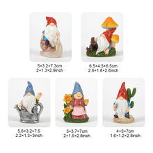 Load image into Gallery viewer, Cliocoo 5pcs Gnome Miniature Set for Fairy Garden, Lovely Resin Dwarf Figurines Kit for Garden Yard Patio Outdoor Home Decoration (Gnome Set-2)

